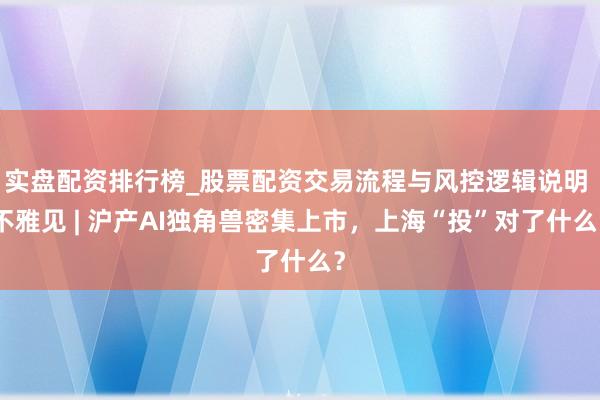 实盘配资排行榜_股票配资交易流程与风控逻辑说明 不雅见 | 沪产AI独角兽密集上市，上海“投”对了什么？